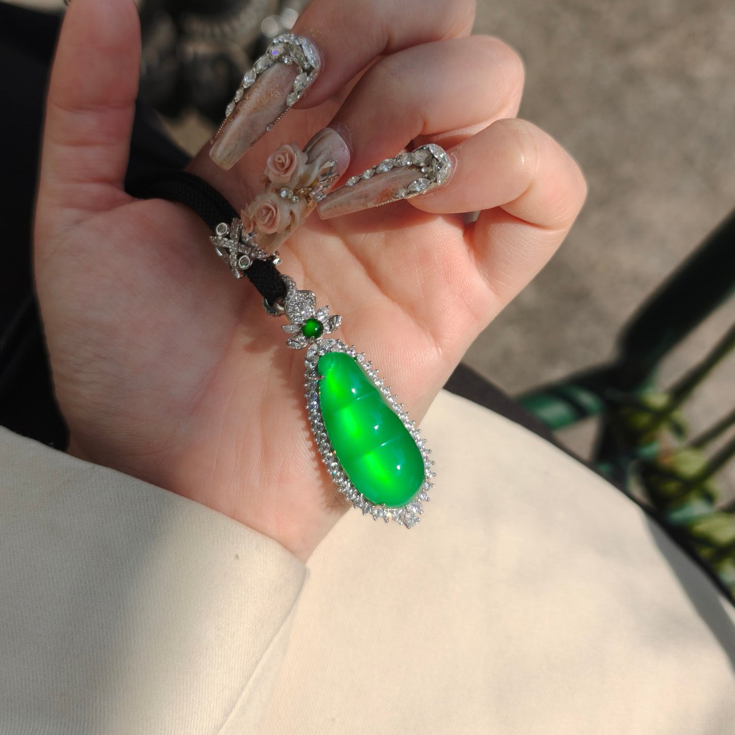 Chalcedony Jade, Bean Jade Pendant with 925 Sterling Silver Bail,Necklace