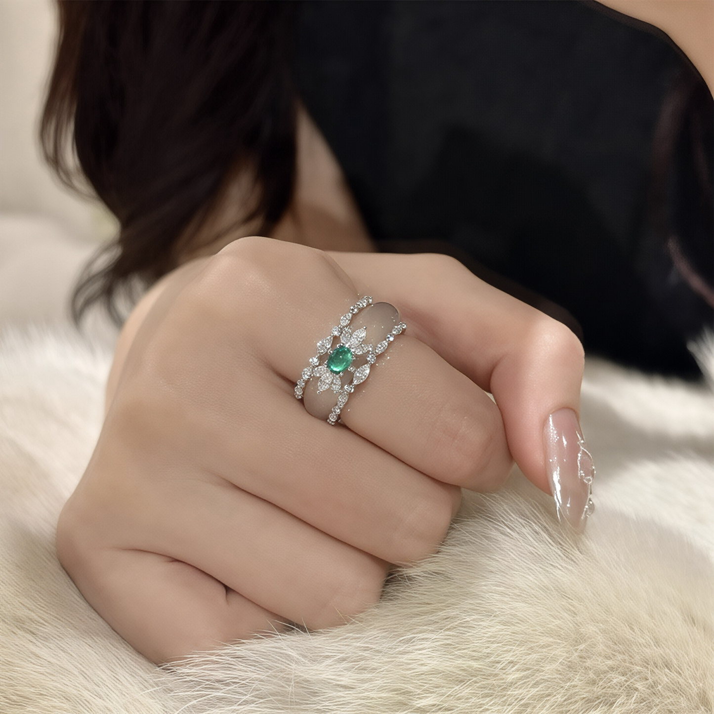 Natural Water Foam Jade Ring With Sterling 925 Silver Bail, White Jade