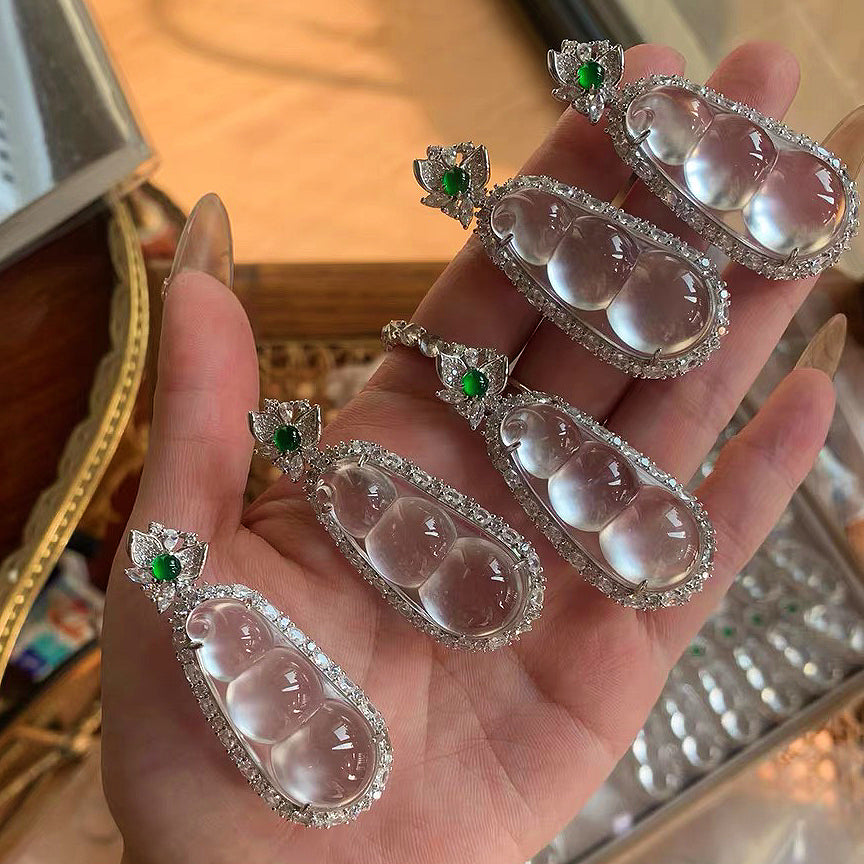 Natural Water Foam Jade, Bean Jade Pendant with 925 Sterling Silver Bail,Necklace, Translucent Jade