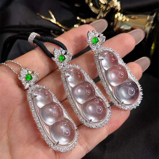 Natural Water Foam Jade, Bean Jade Pendant with 925 Sterling Silver Bail,Necklace, Translucent Jade