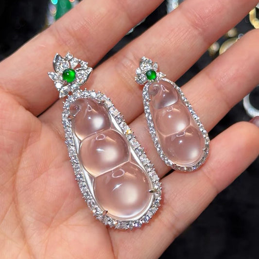 Natural Water Foam Jade, Bean Jade Pendant with 925 Sterling Silver Bail,Necklace, Translucent Jade