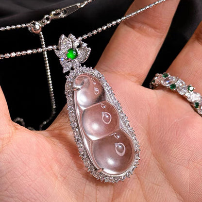 Natural Water Foam Jade, Bean Jade Pendant with 925 Sterling Silver Bail,Necklace, Translucent Jade