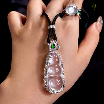 Natural Water Foam Jade, Bean Jade Pendant with 925 Sterling Silver Bail,Necklace, Translucent Jade