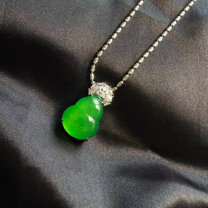 "Hulu" Calabash Chalcedony Jade With 925 Sterling Silver Bail, Calabash Jade Pendant