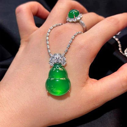 "Hulu" Calabash Chalcedony Jade With 925 Sterling Silver Bail, Calabash Jade Pendant