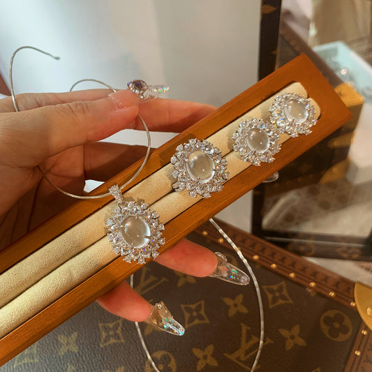 Water Foam Jade Classic Sets, Natural Jade with 925 Sterling Silver