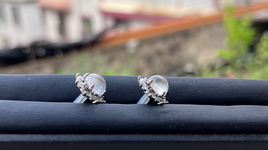 Water Foam Jade Classic Earrings Studs, Translucent Jade with 925 Sterling Silver Frame