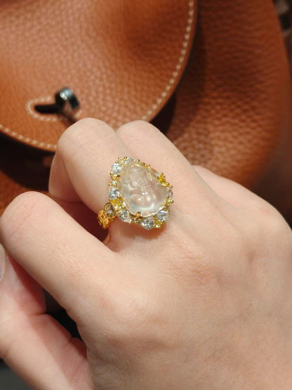 Lucky Pi Xiu Toad Jade Ring, Water Foam Jade Ring