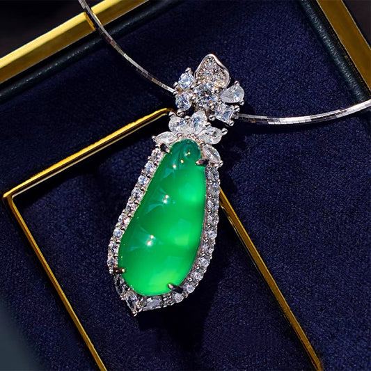 Chalcedony Jade, Bean Jade Pendant with 925 Sterling Silver Bail,Necklace