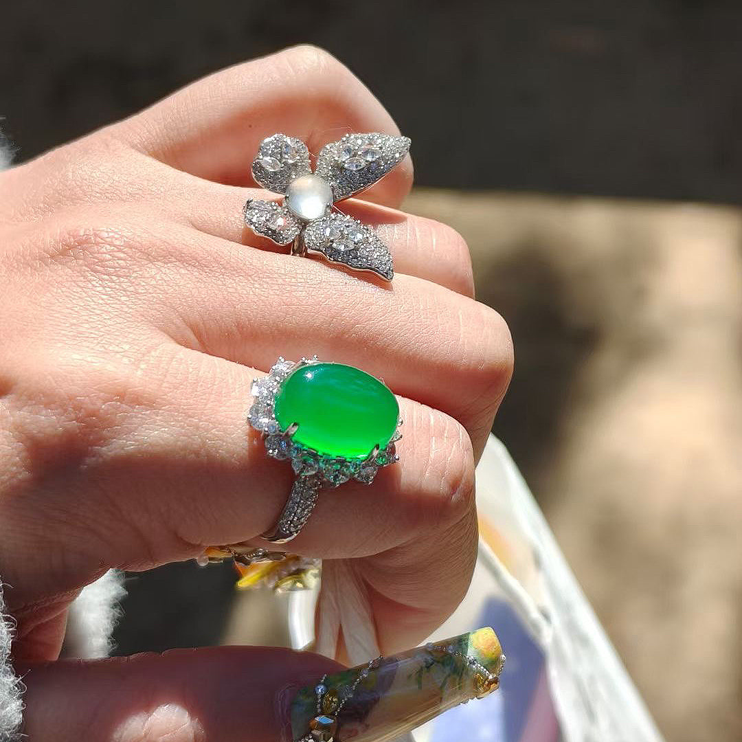 Natural Jade Classic Ring With Sterling 925 Frame, Jadeite Jade Ring