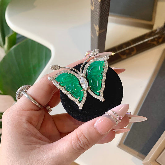 Natural Water Foam Jade, Butterfly Jade Pendant with 925 Sterling silver Bail