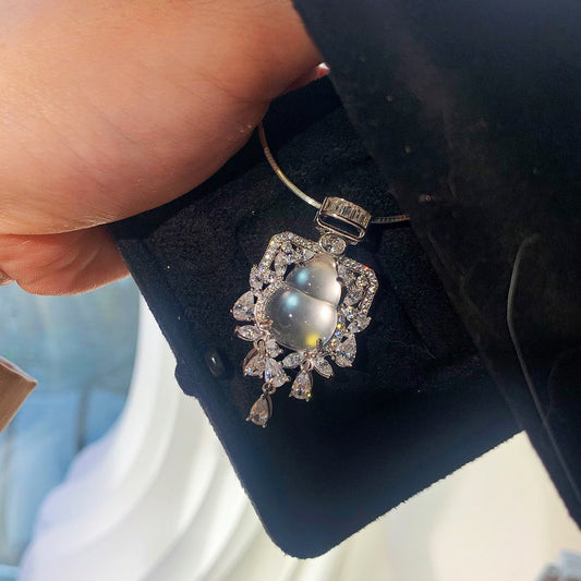 "Hulu" Calabash Water Foam Jade With 925 Sterling Silver Bail, Calabash Jade Pendant, Necklace