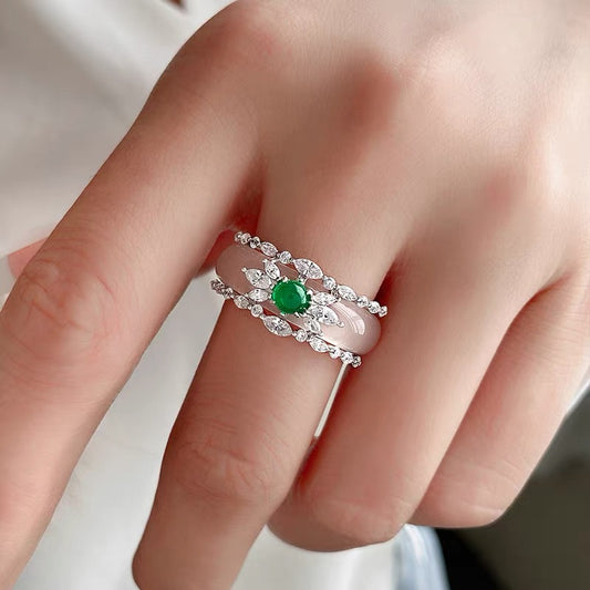 Natural Water Foam Jade Ring With Sterling 925 Silver Bail, White Jade