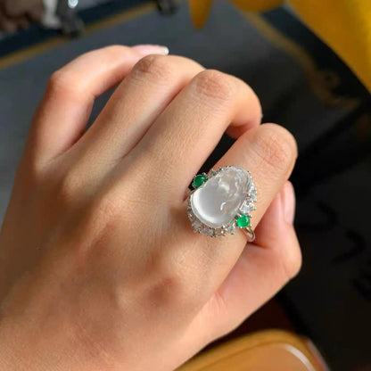 Lucky Pi Xiu Toad Jade Ring, Water Foam Jade Ring