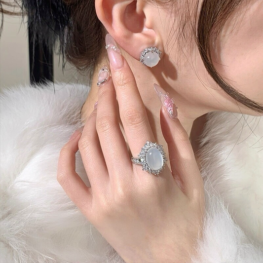 Natural Jade Classic Ring With Sterling 925 Frame, Jadeite Jade Ring