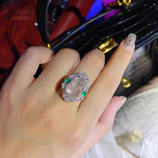Lucky Pi Xiu Toad Jade Ring, Water Foam Jade Ring