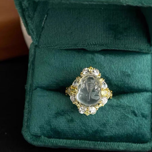 Lucky Pi Xiu Toad Jade Ring, Water Foam Jade Ring
