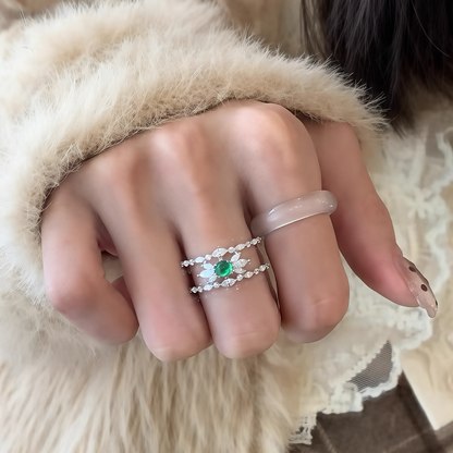 Natural Water Foam Jade Ring With Sterling 925 Silver Bail, White Jade