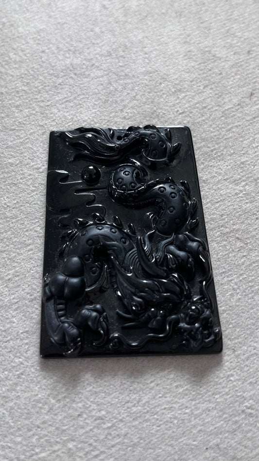 "Soaring Dragon" Natural Jadeite Jade Black Green Pedant Necklace, Collections