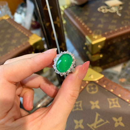 Natural Jade Classic Ring With Sterling 925 Frame, Jadeite Jade Ring