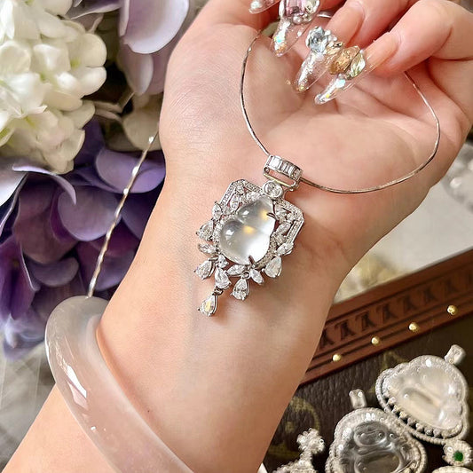 "Hulu" Calabash Water Foam Jade With 925 Sterling Silver Bail, Calabash Jade Pendant, Necklace