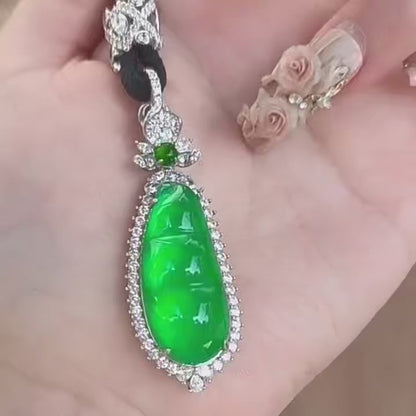 Chalcedony Jade, Bean Jade Pendant with 925 Sterling Silver Bail,Necklace