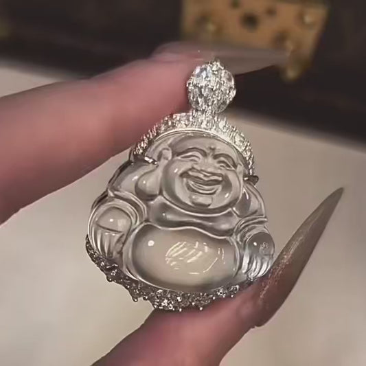 Happy Buddha Jade Pendant, Laughing Buddha, Budai, Water Foam Jade Carved Pendant